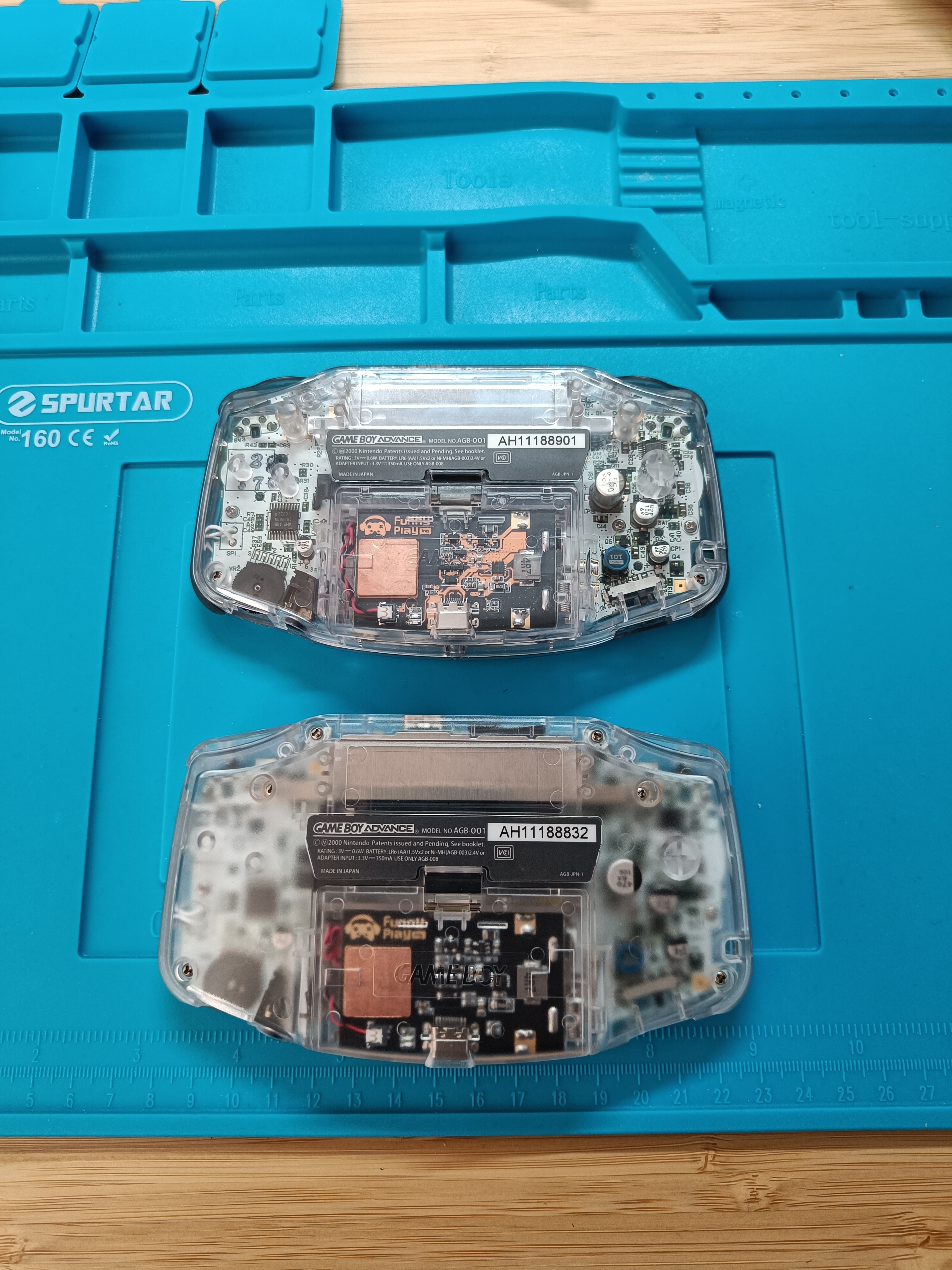 Two modded GBA back view